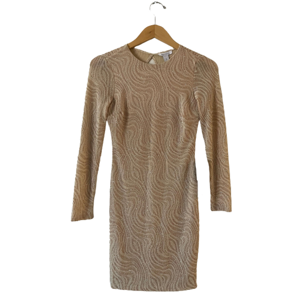 NLY‎ ONE Nelly Size S Swirl Lurex Keyhole Back Sheath Dress Long Sleeve Rose NWT